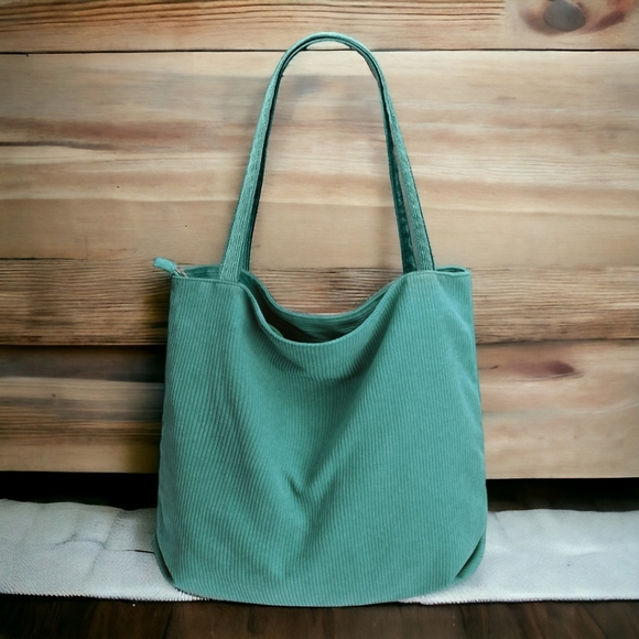 Corduroy Tote Bag, Large Capacity Zipper, New - Picture 3 of 9